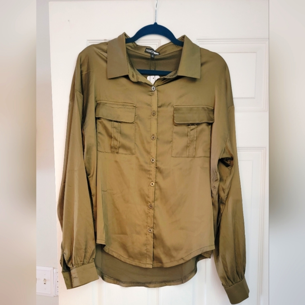 NWT Fashion Nova 2 piece pant set size L Olive Green